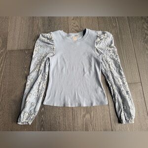 Dolan Anthropologie Floral Lace Puff Long Sleeve Top in Blue Size XS